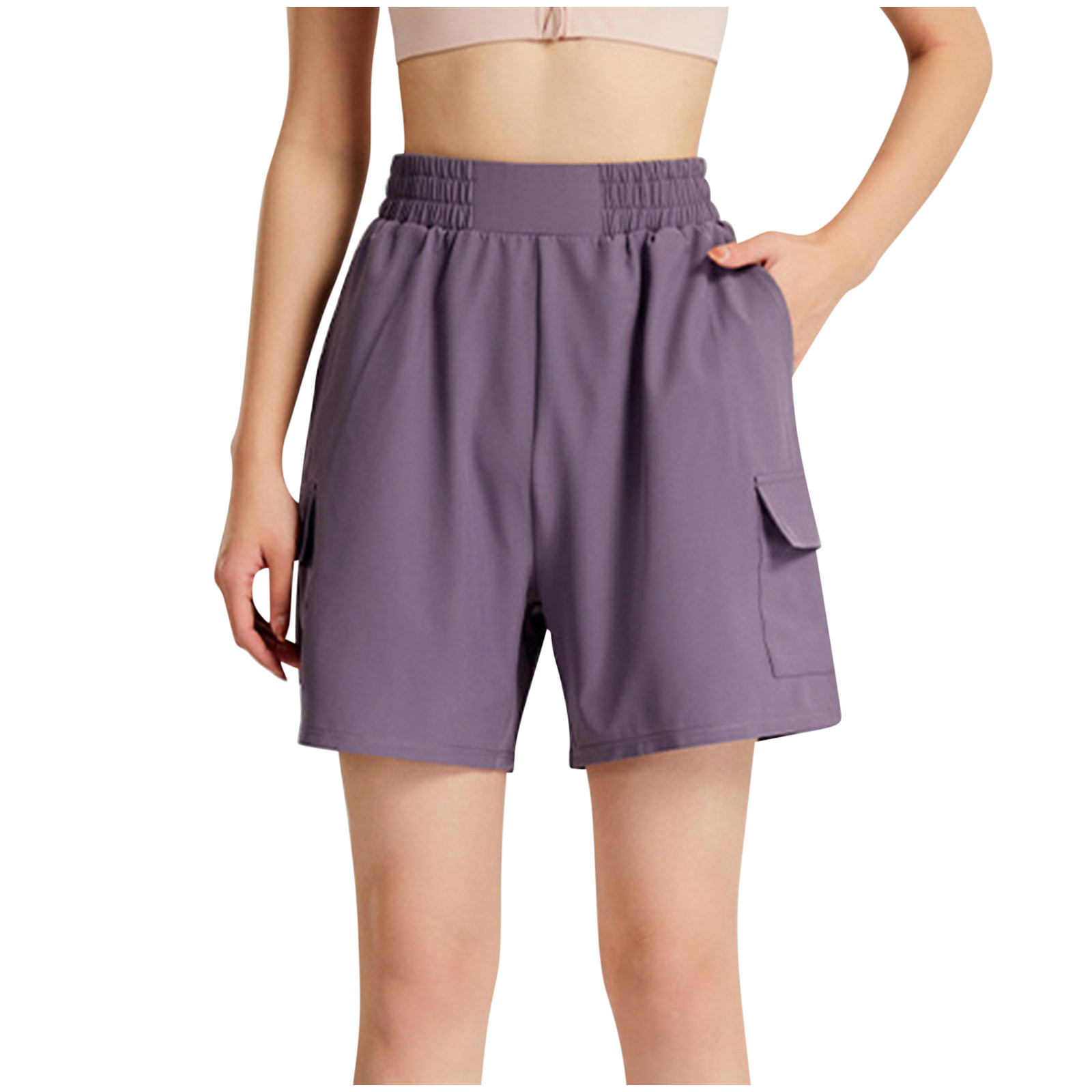 Women's Hiking Cargo Shorts Plus Size Elastic High Waisted Knee Length Bermuda Shorts Summer Casual Shorts